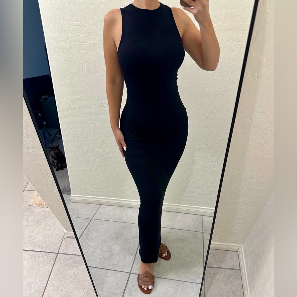Summer Ribbed Tank Maxi Black